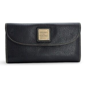 Dooney & Bourke Pebbled Leather Trifold Continental Wallet Black Red Interior